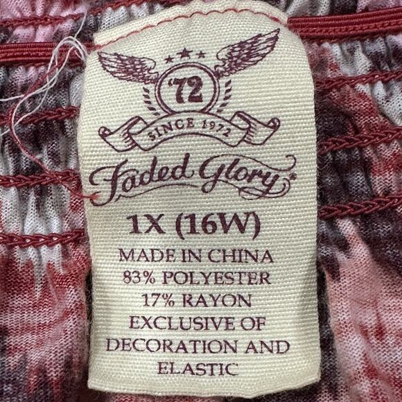 Faded Glory Boho Top Plus 1X 16W Pink Brown Zigzag Peasant Style Short Sleeve - Picture 7 of 7